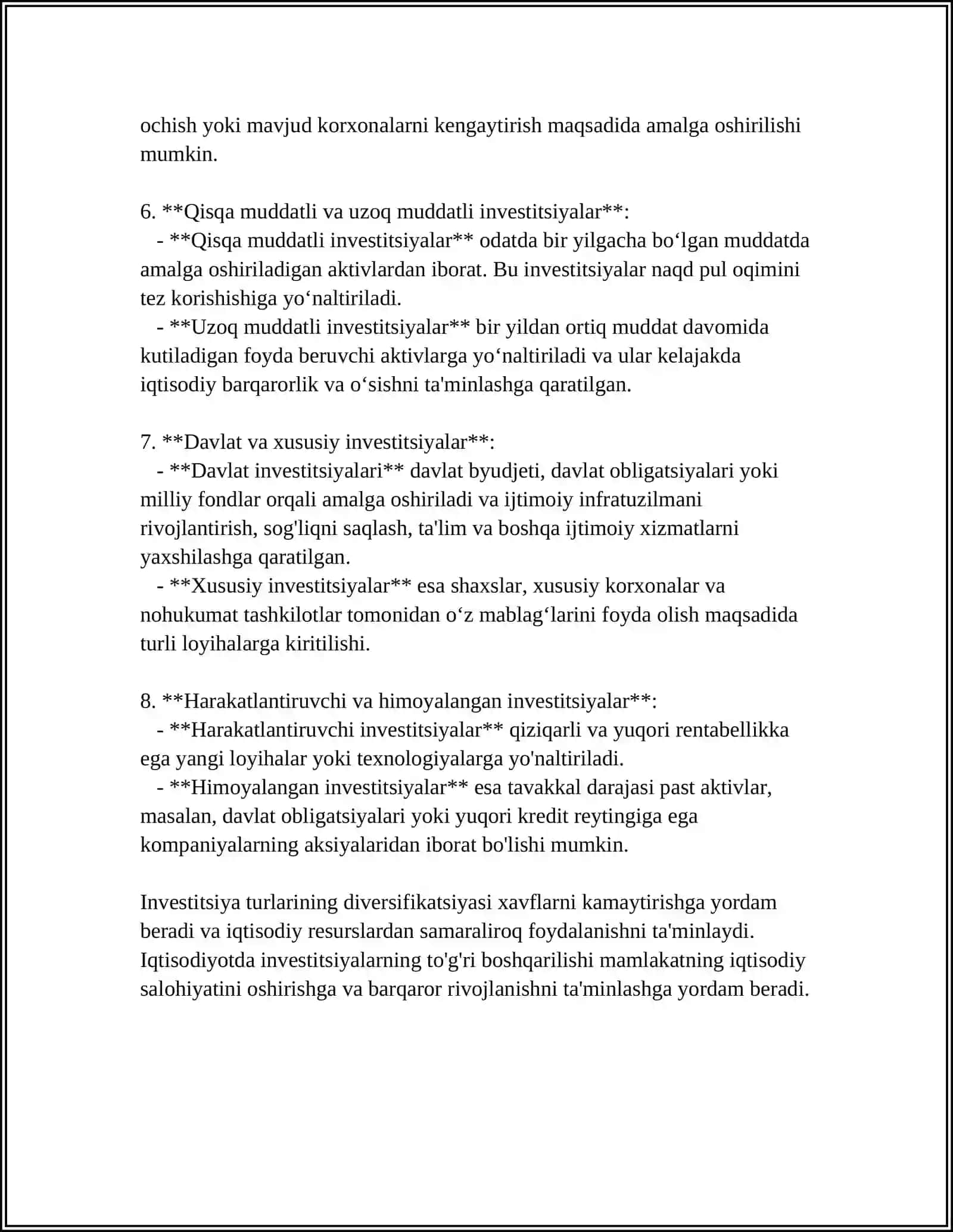 KORXONALARDA INVESTITSIYALARNING TURLARI VA INVESTITSION FAOLIYATNI AMALGA OSHIRISH SHAKLLARI 4