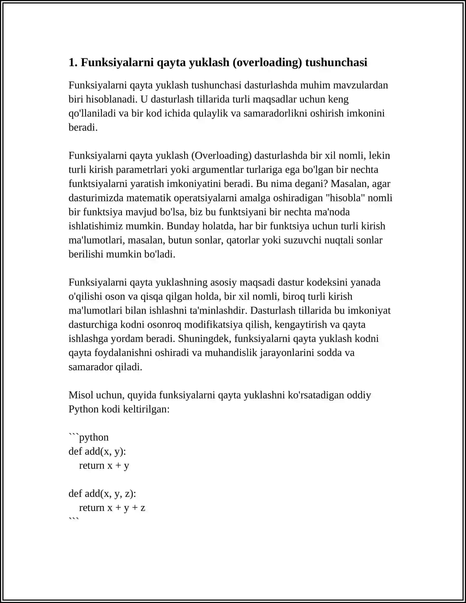 SHABLON FUNKSIYALARDA FUNKSIYALARNI QAYTA YUKLASH MEXANIZMI 4
