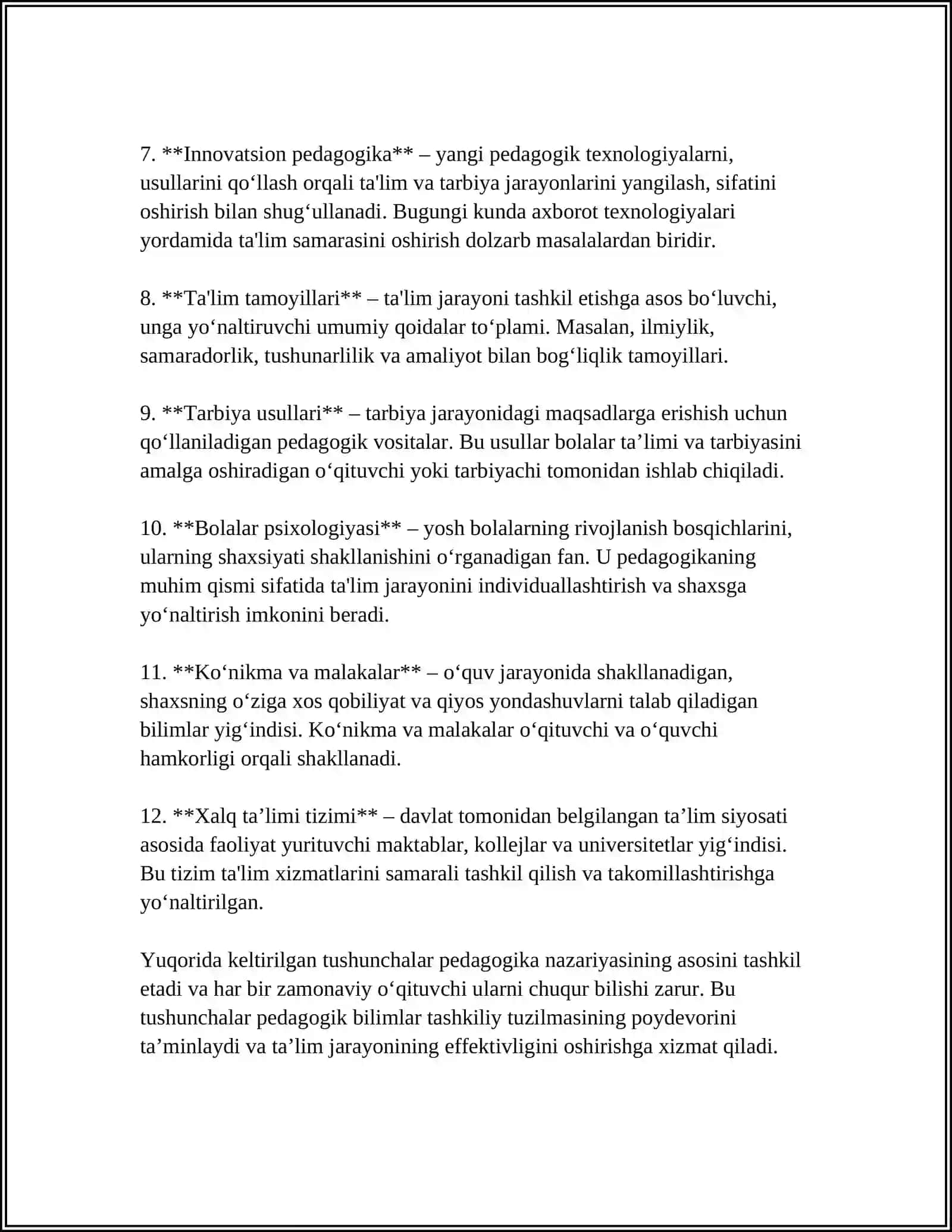 PEDAGOGIKA NAZARYASI FANINING MAZMUNI VA MOHIYATI, PREDMETI 4