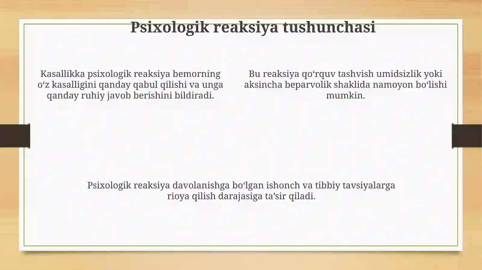 Bemorning kasallikka bo’lgan reaksiya turlari 4