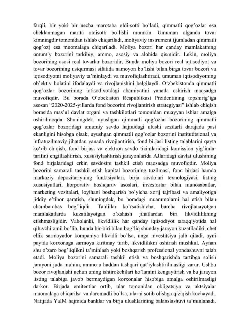 Xalqaro moliya bozorida O’zbekiston moliya bozorining o’rni 4