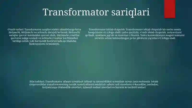 Taransfarmator Ishlab Chiqarish 4