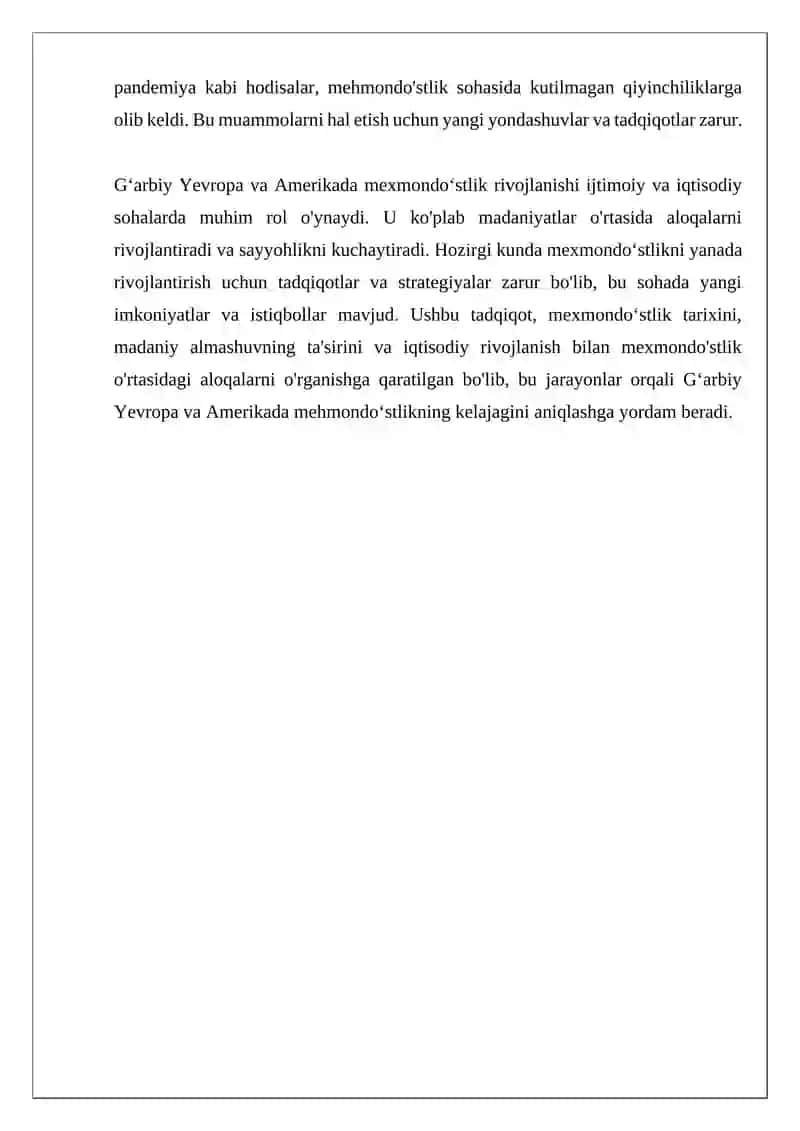 Gʻarbiy Yevropa va Amerikada mexmondoʻstlikni rivojlanishi 4