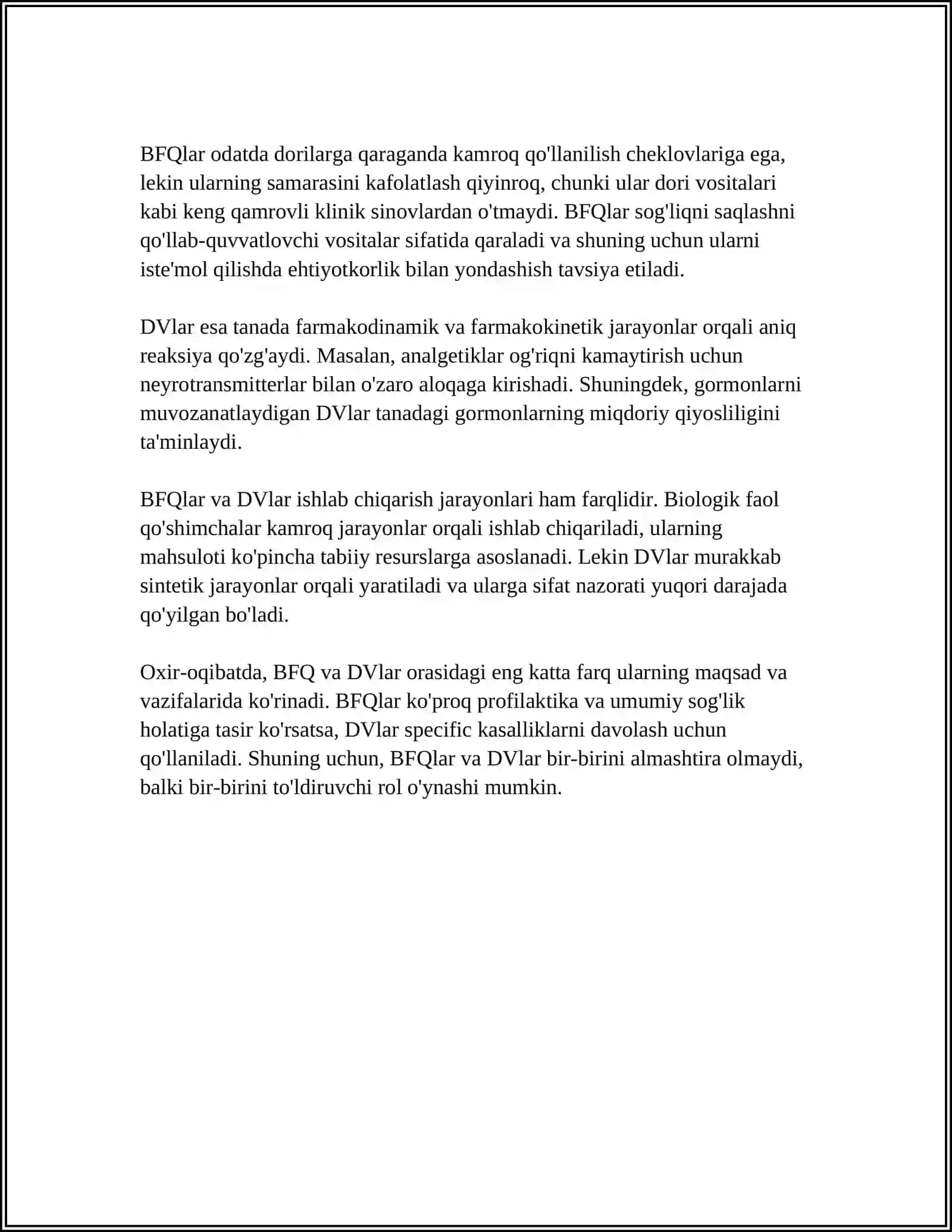 BIOLOGIK FAOL QO'SHIMCHALAR VA DORI VOSITALARINING QIYOSIY TAHLILI 4