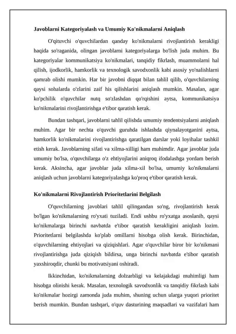 Oʻqituvchi oʻquvchilardan konikmalarini shakillantirish turlari 4