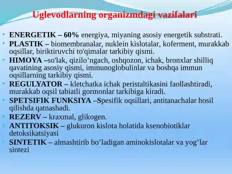 Uglevodlar almashinuvi va funksiyalari 4