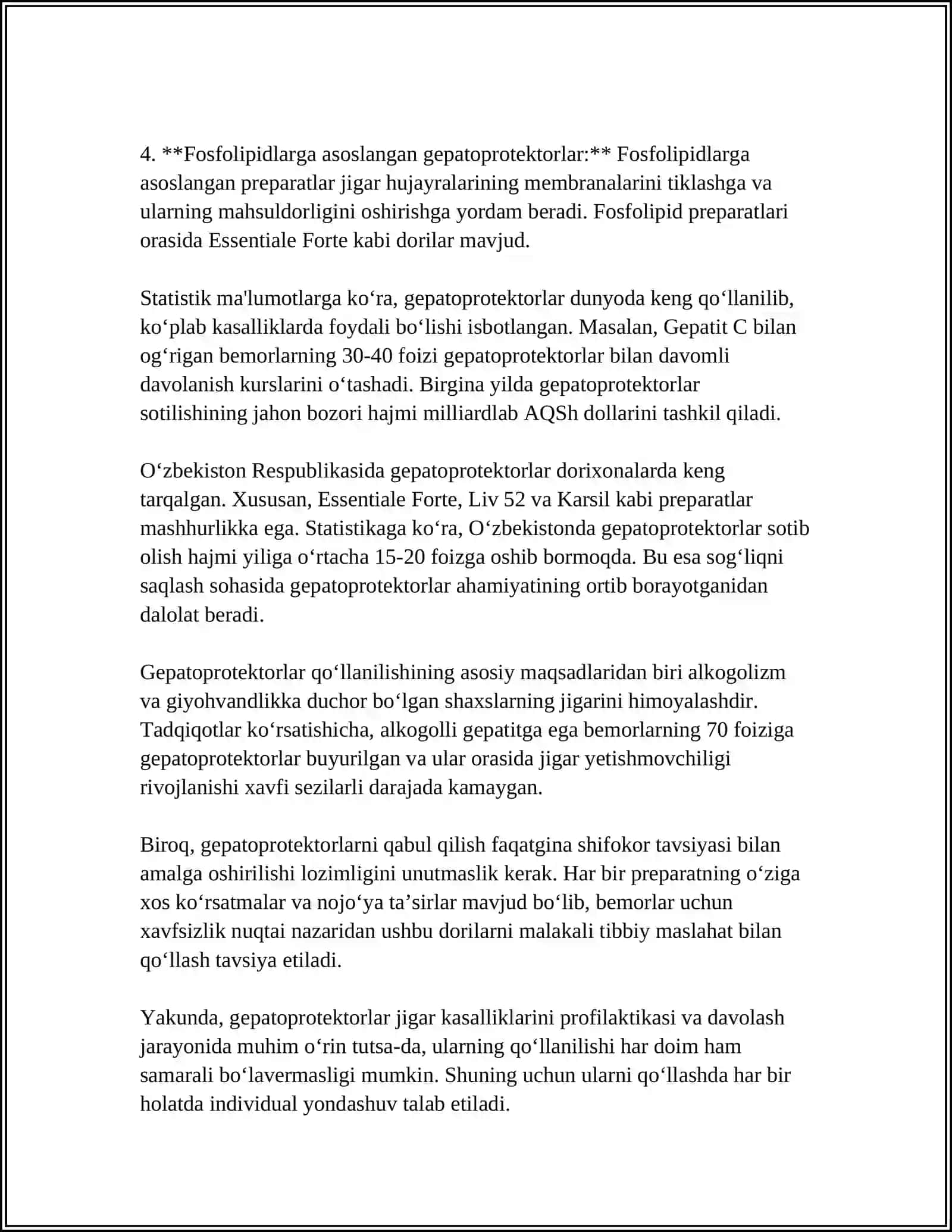 GEPATOTROP VA ÒT HAYDOVCHI DORI VOSITALARINING KLINIK FARMOKOLOGIYASI.GEPATOPROTEKTORLAR HAQIDA TUSHUNCHA 4