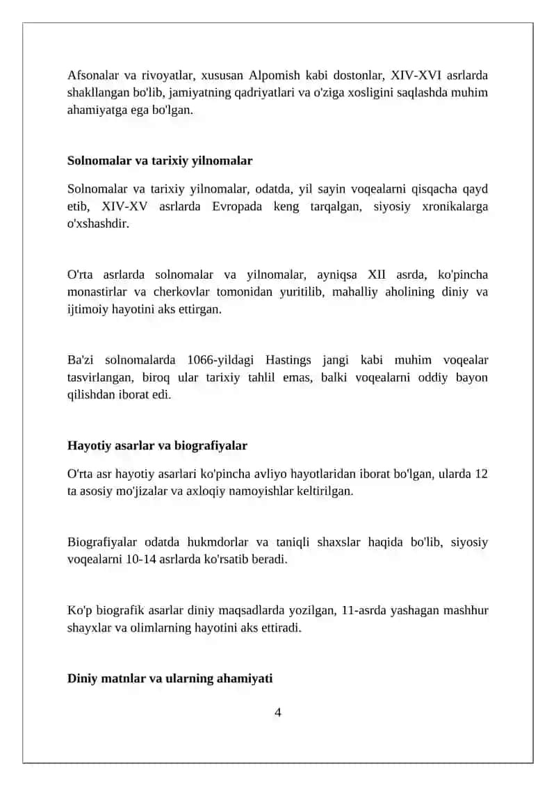Oʼrta asrlarga oid manbalar 4