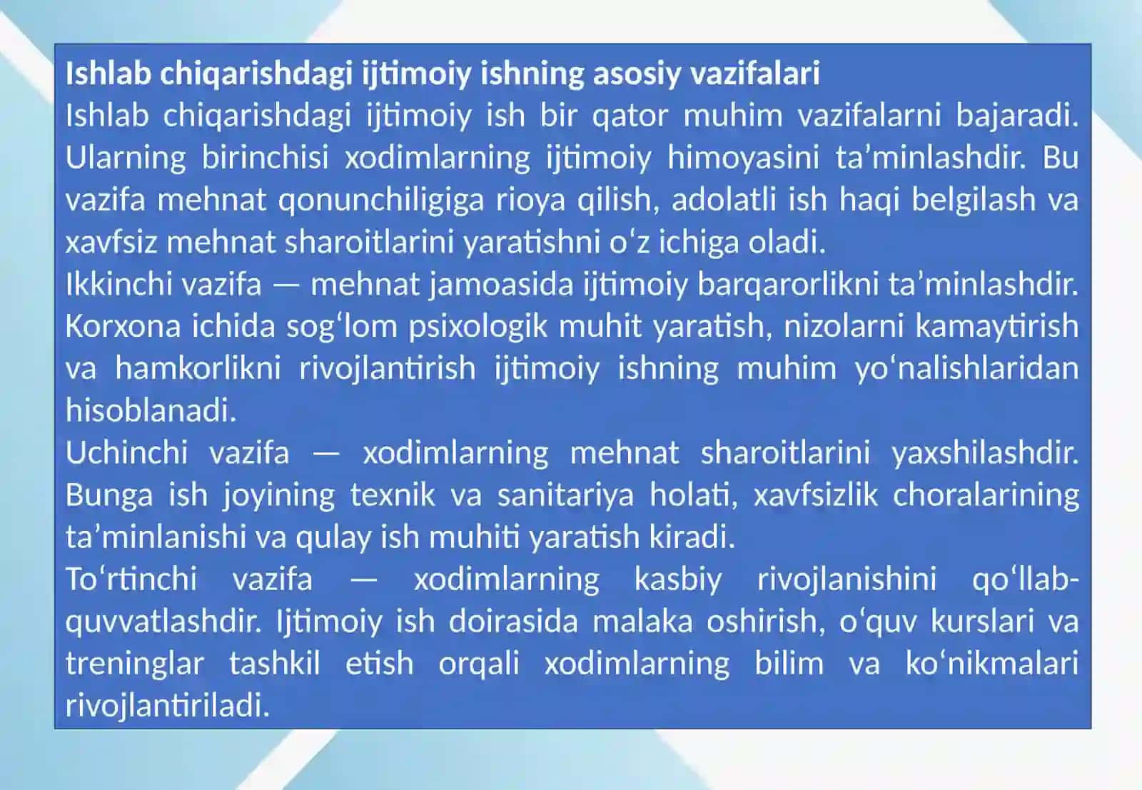 Ishlab chiqarish jarayonida ijtimoiy ishda mehnat shartnomalarining o‘rni va roli 4