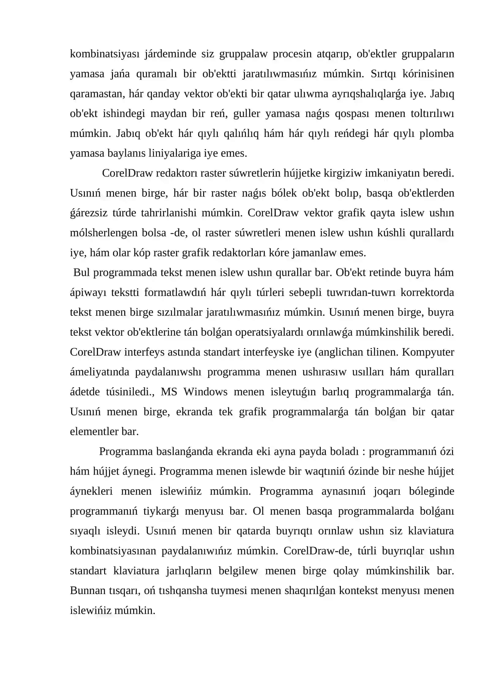 Awil xojalıǵı egin maydanların texnologiyalq kartaların dúziwde Corel Draw dástúrinen paydalanıw 4