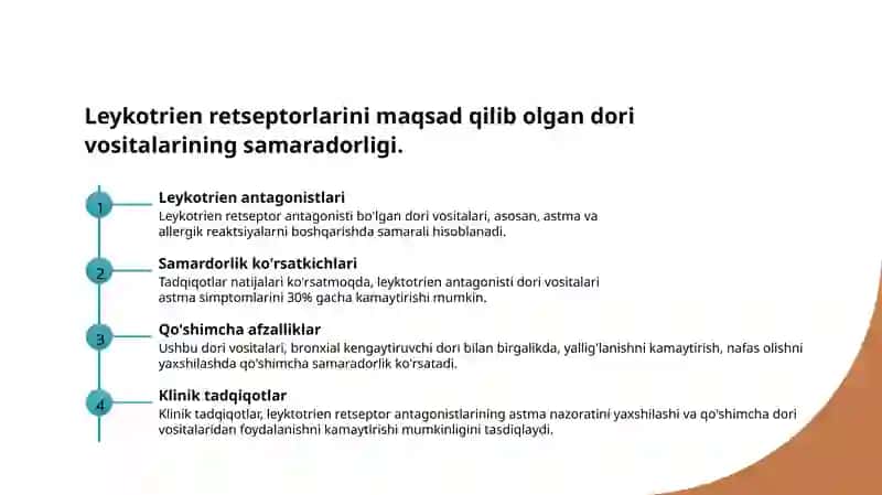 Leykotrien retseptorlariga tasir etuvchi dori vositalari 4