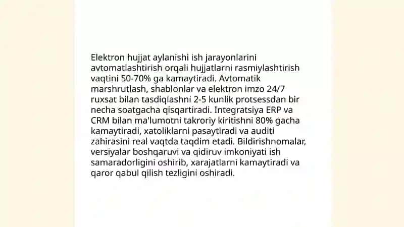 Elektron hujjat aylanishi biznes jarayonlarini optimallashtirish 4