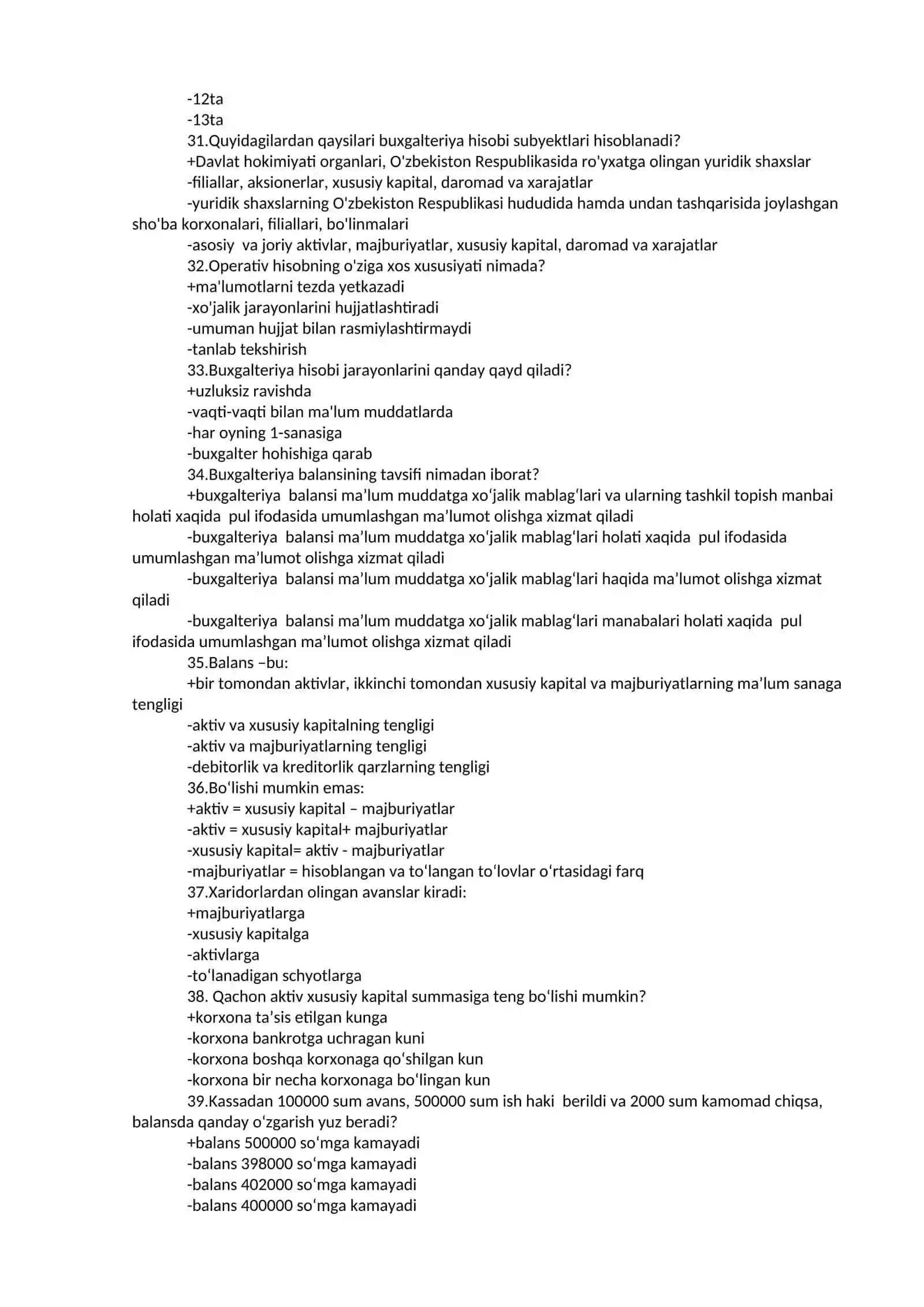 Buxgalteriya hisobi va audit ta’lim yo’nalishi yakuniy test savollari 4
