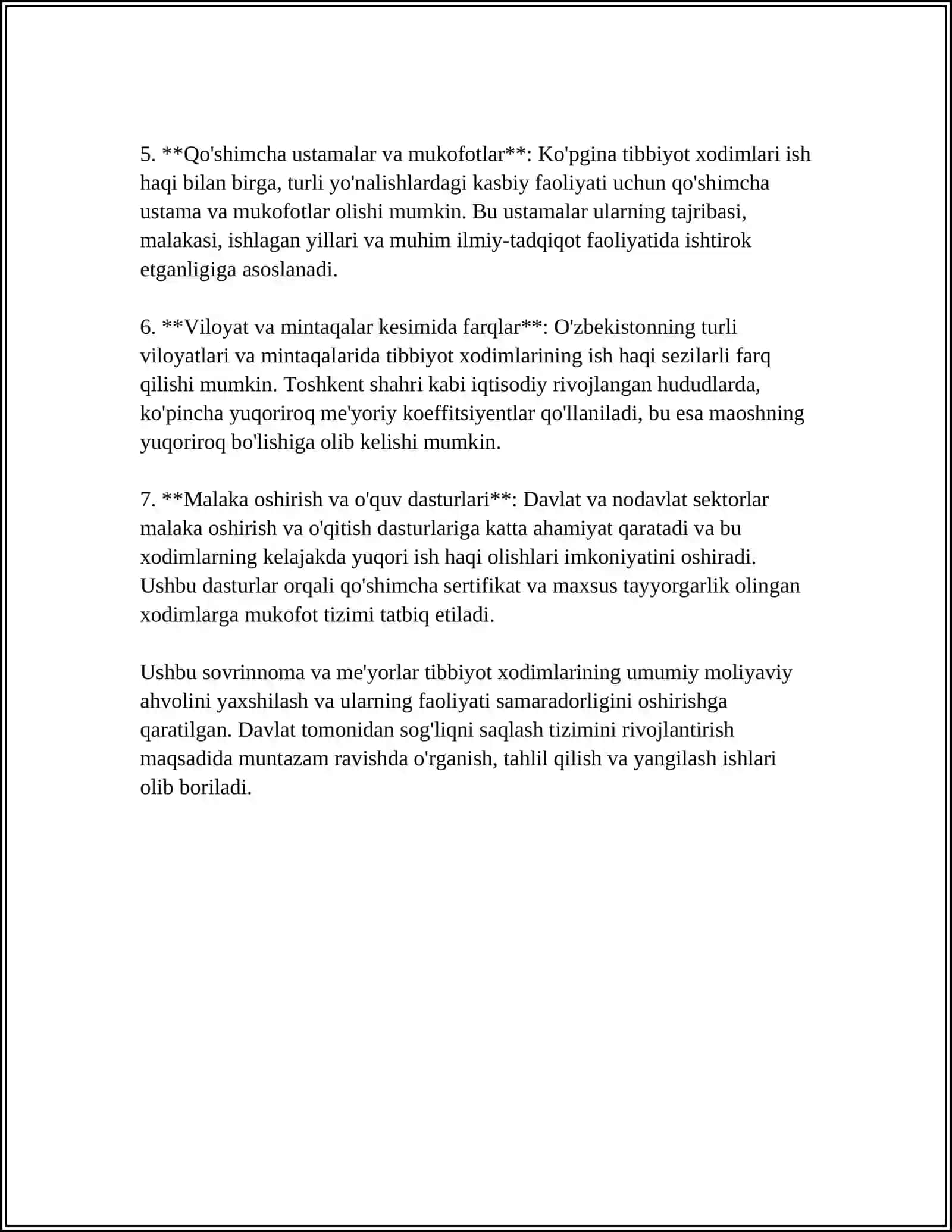 TIBBIYOT MUASSASALARI XODIMLARINING ISH HAQI TIZIMI VA KO'SHIMCHALAR 4