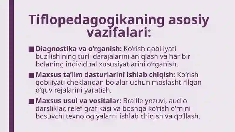 Tiflopedagogikaning maqsad vazifalari, obyekti va predmeti 4