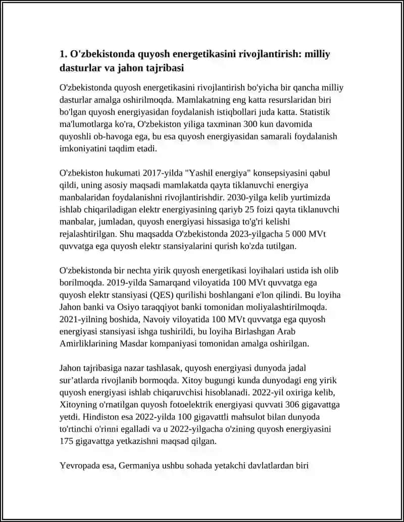 O'ZBEKISTON VA JAHON TAJRIBASIDA QAYTA TIKLANUVCHI ENERGETIKA 4