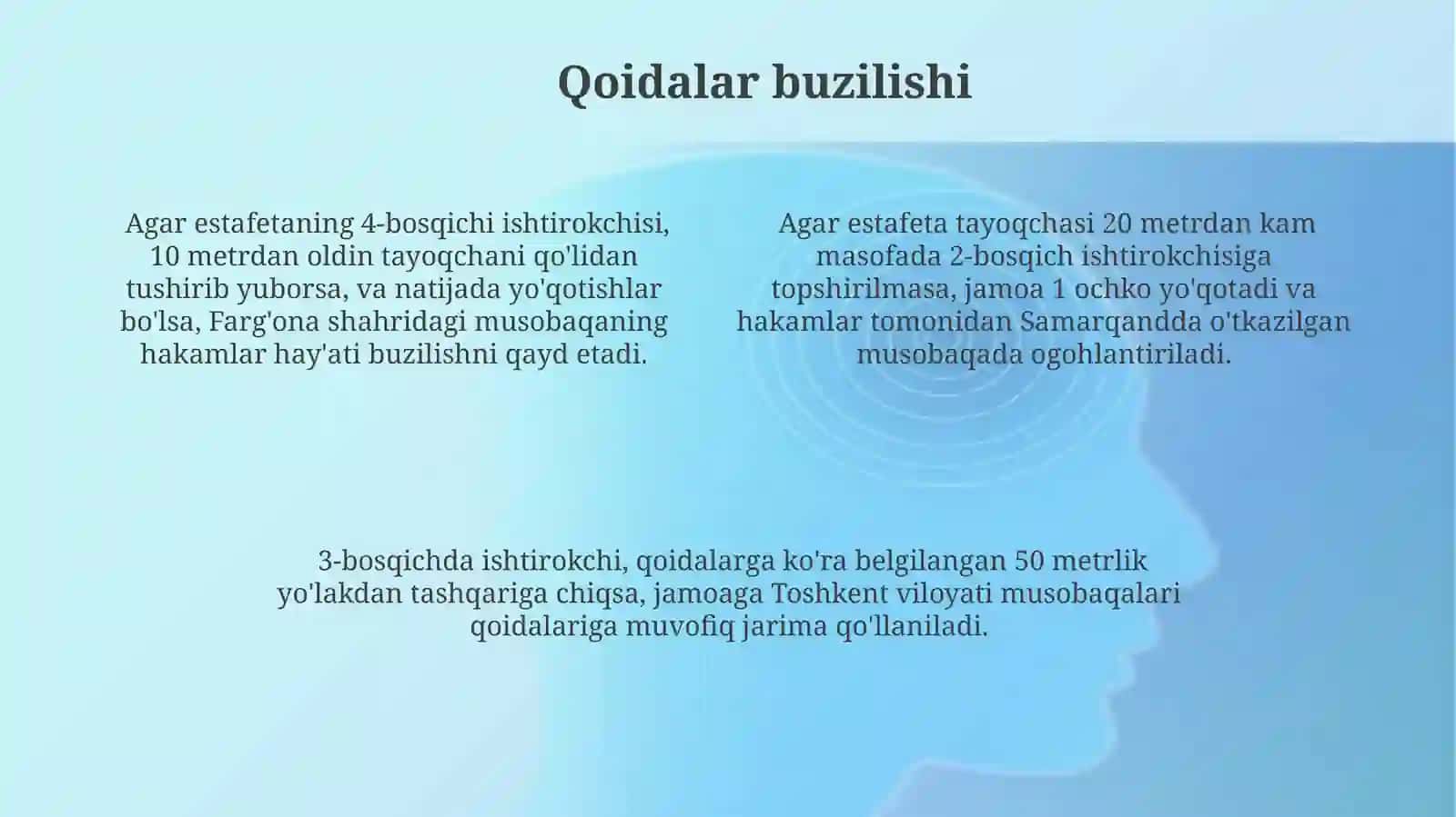 Estafettali yugurish musobaqasining qoidalari 4