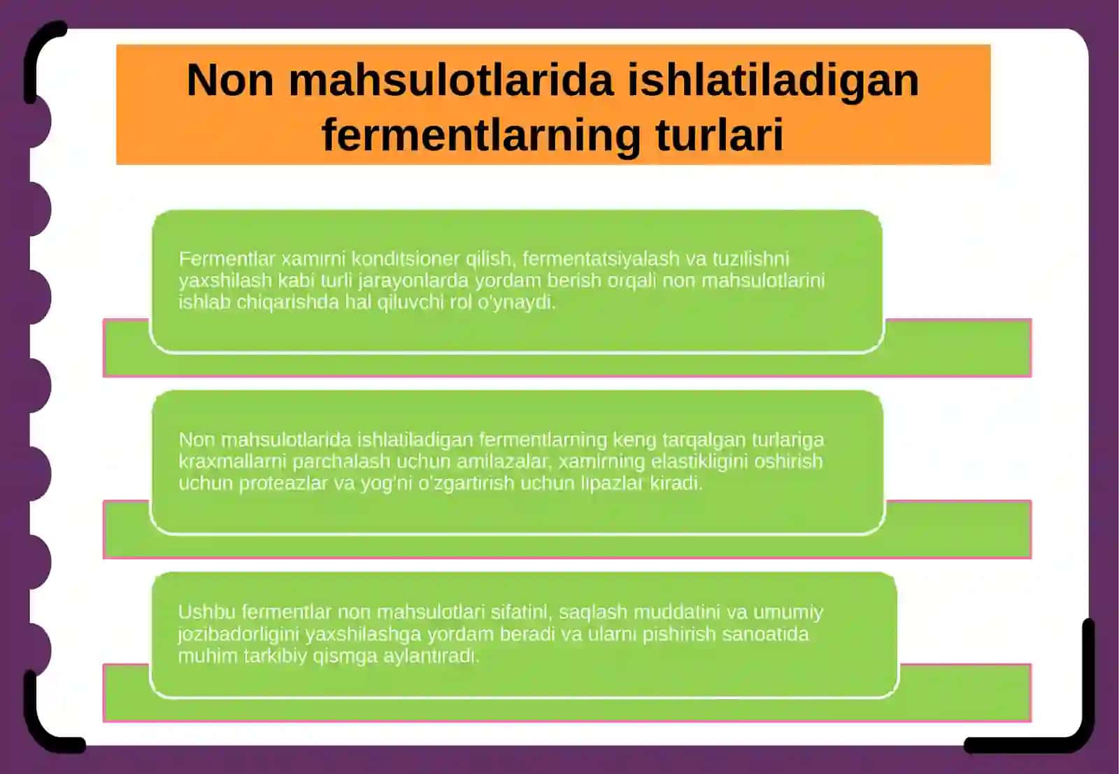Non mahsulotlar ishlab chiqarishda  fermentlardan foydalanish yangi texnologiyalar ta'rifi 4