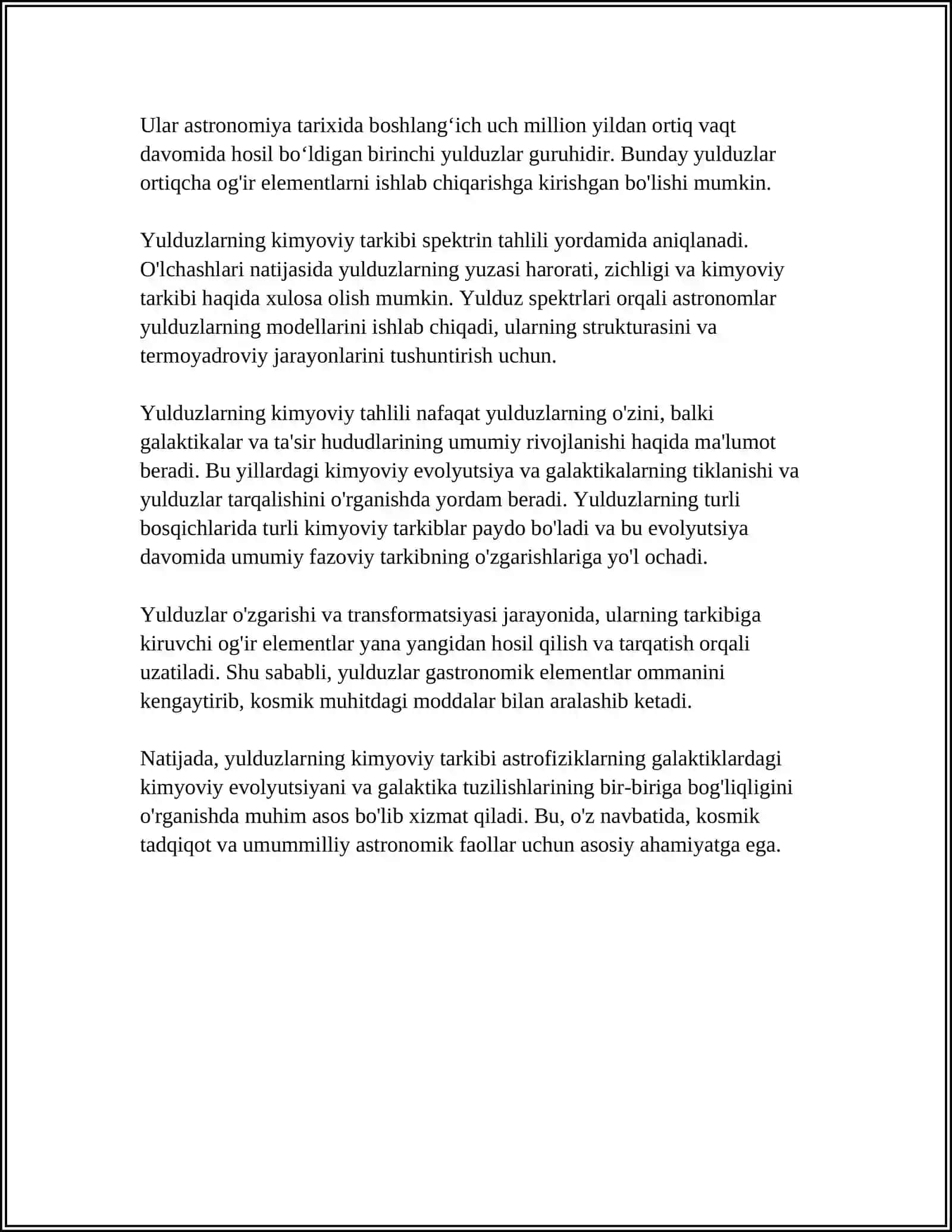 ASTRANOMIYA FANIDAN, YULDUZLAR FIZIKASI VA EVOLYUTSIYASI 4