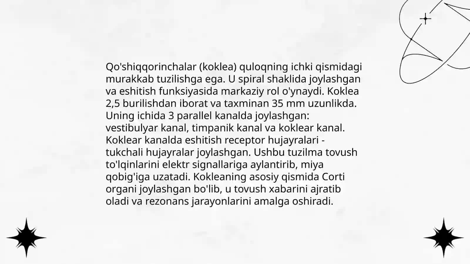 Ichki quloq tuzilishi. Tovush o'tqazish mexanizmi 4