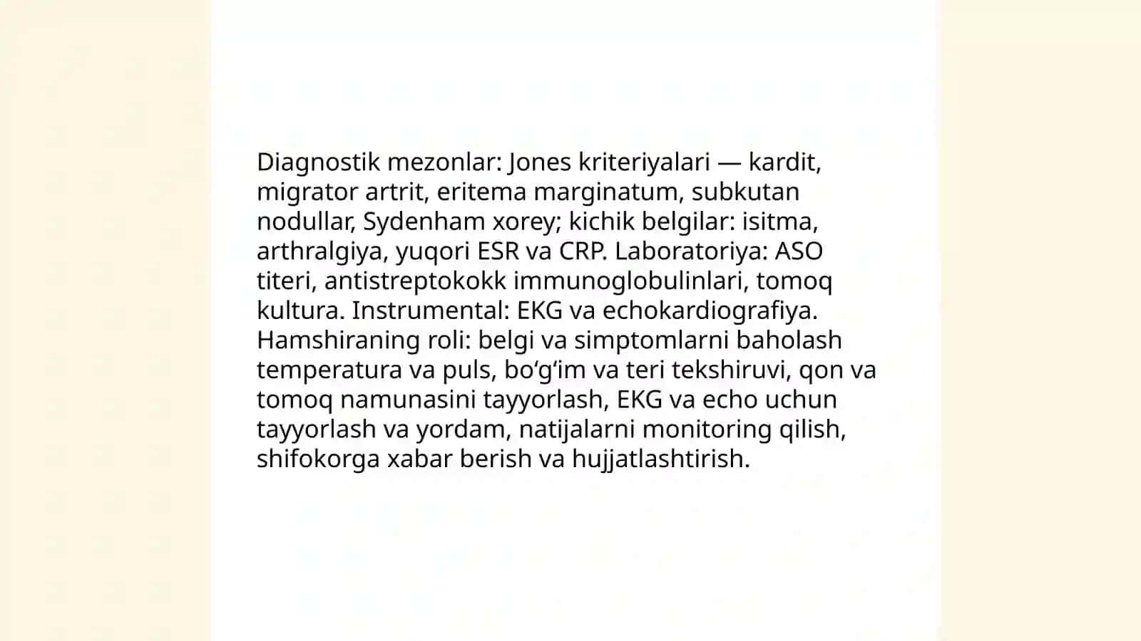Oʻtkir Revmatik isitma sindromida hamshiralik jarayoni 4