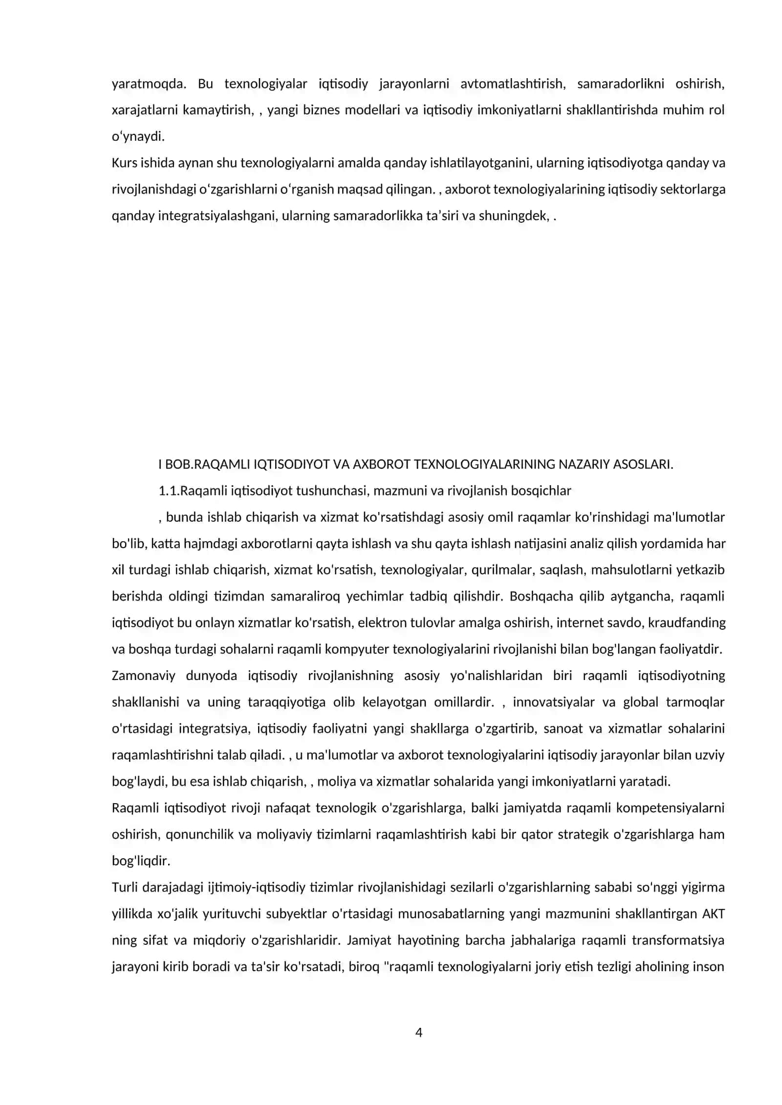 Raqamli texnologiyalar va iqtisodiyot kurs ishi 4