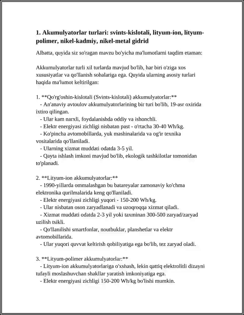 AKUMLATORLAR VA ULARNING TURLARI.METAL ORGANIK BIRIKMALAR 4