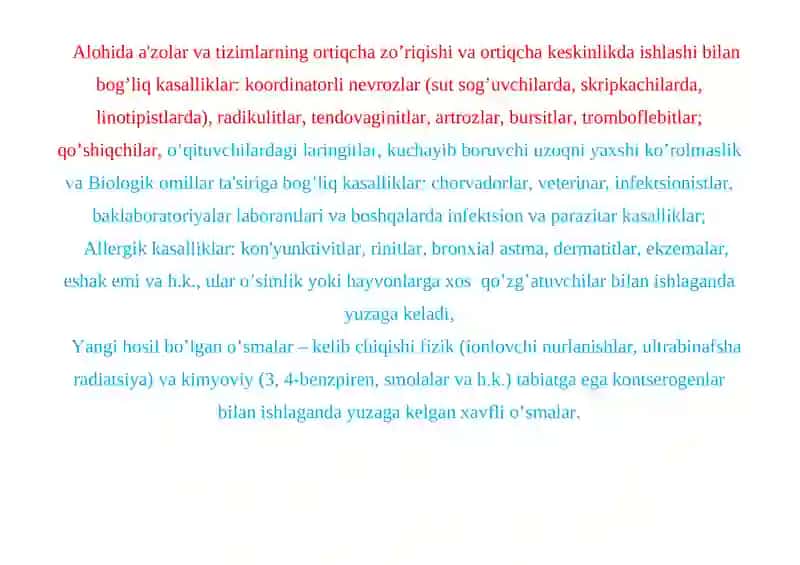 Kasb kasalliklari ro’yxati va uni qo’llash bo’yicha Yo’riqnoma 4