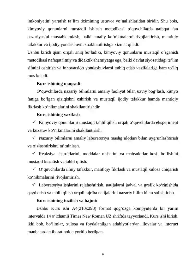 Kimyoviy qonunlarni mustaqil ishlash orqali o‘rganish metodikasi 4
