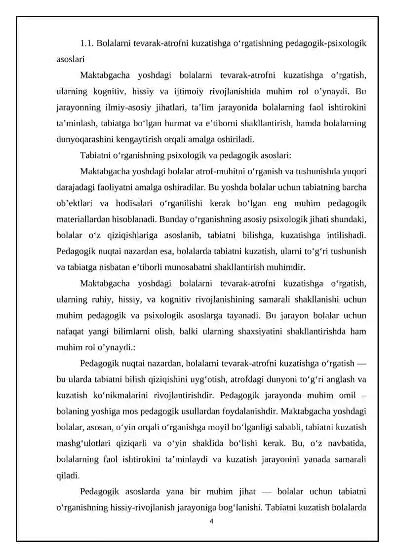 Maktabgacha yoshdagi bolalarni tevarak-atrof va tabiatni kuzatishga o‘rgatishning ilmiy-metodik asoslari 4