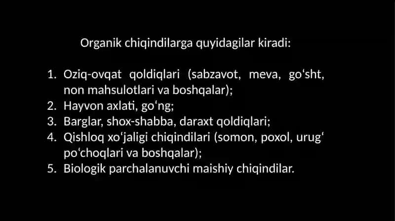 Organik chiqindilarni tabiy o’g’itga aylantirish texnalogiyasi 4