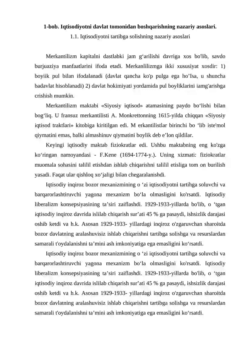 IQTISODIYOTNI DAVLAT TOMONIDAN TARTIBGA SOLISHNING MOHIYATI VA ZARURLIGI 4