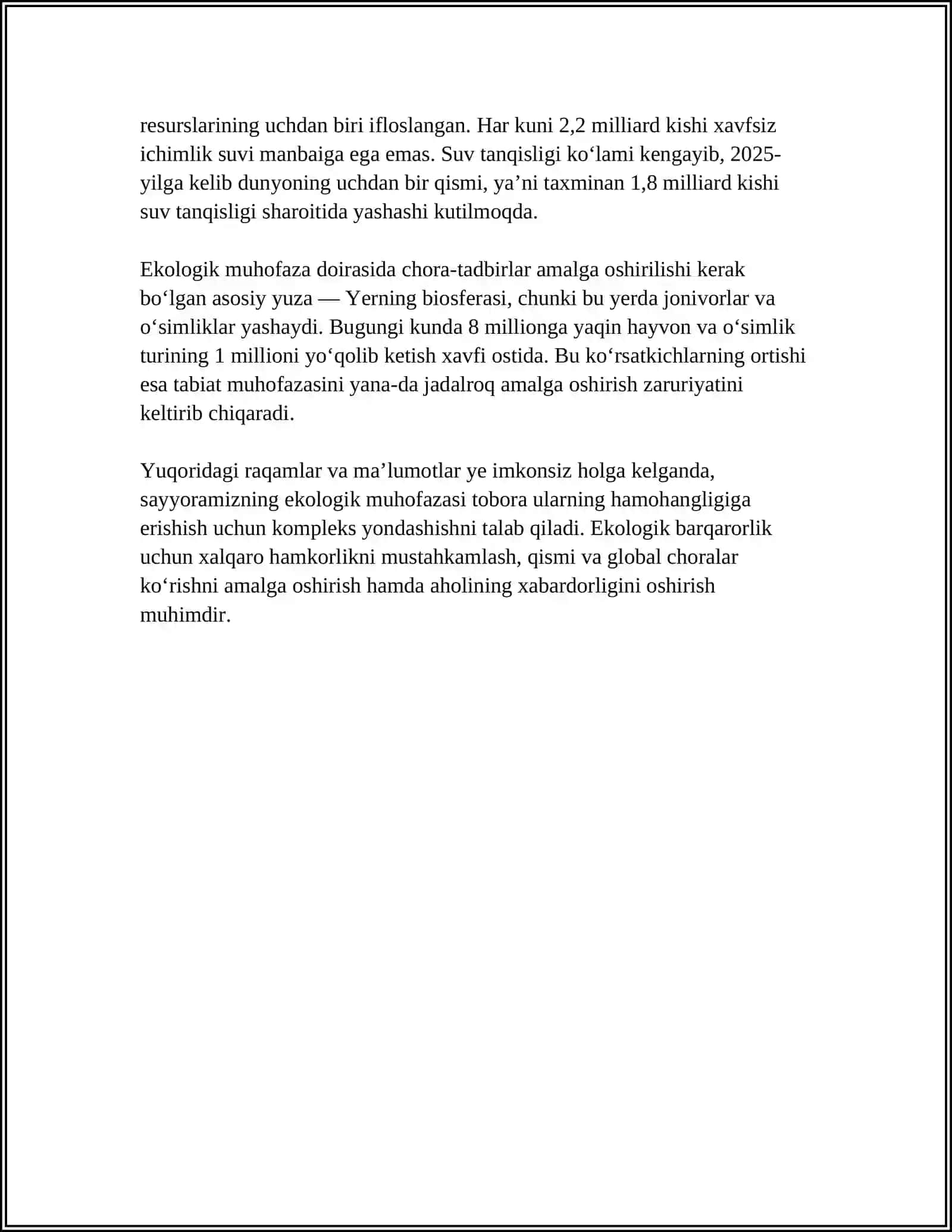 MUSTAQIL ISH Mavzu: YER EKOLOGIYASI YER KODEKSI 4