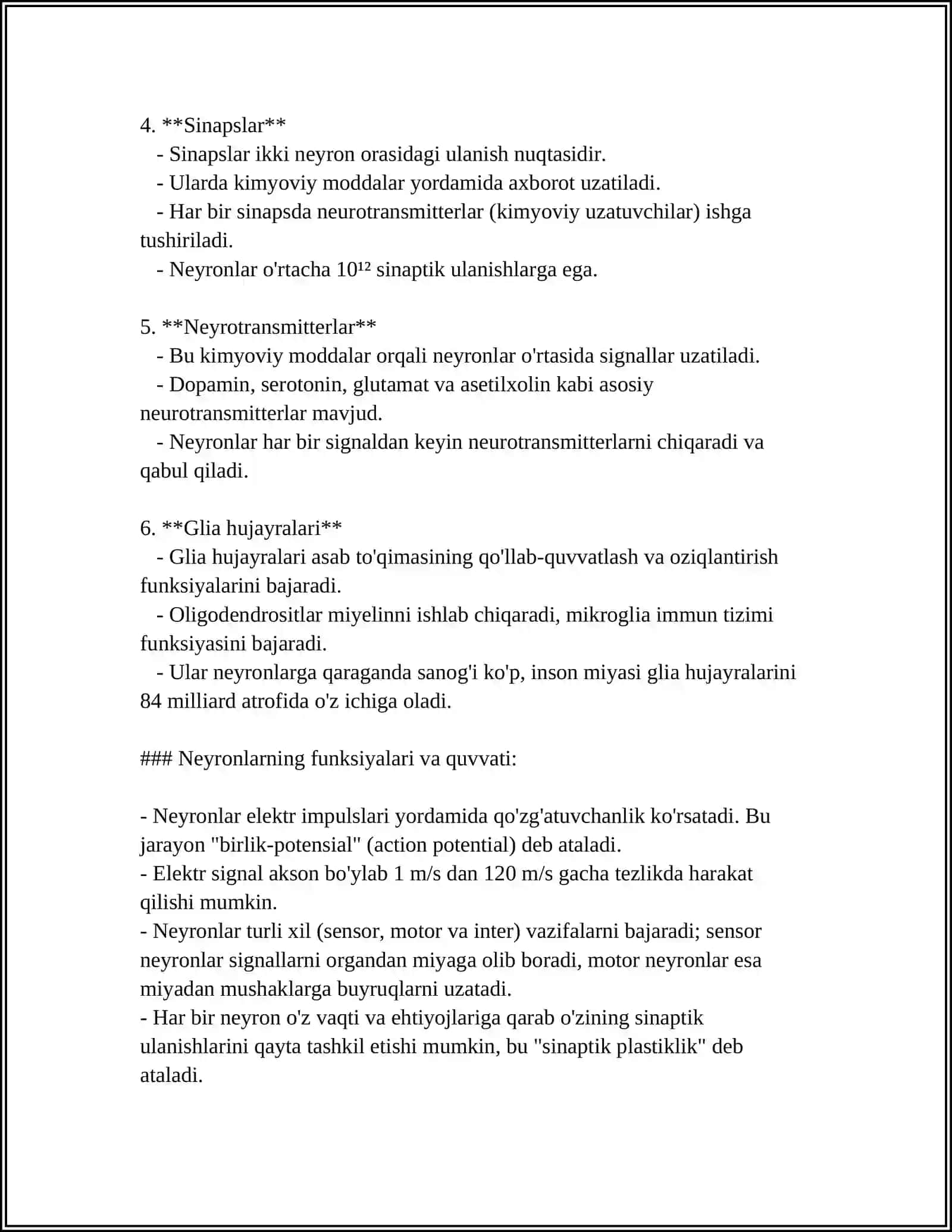 MUSTAQIL ISH Mavzu: OLIY NERV FAOLIYATI XAQIDA TUSHUNCHA 4