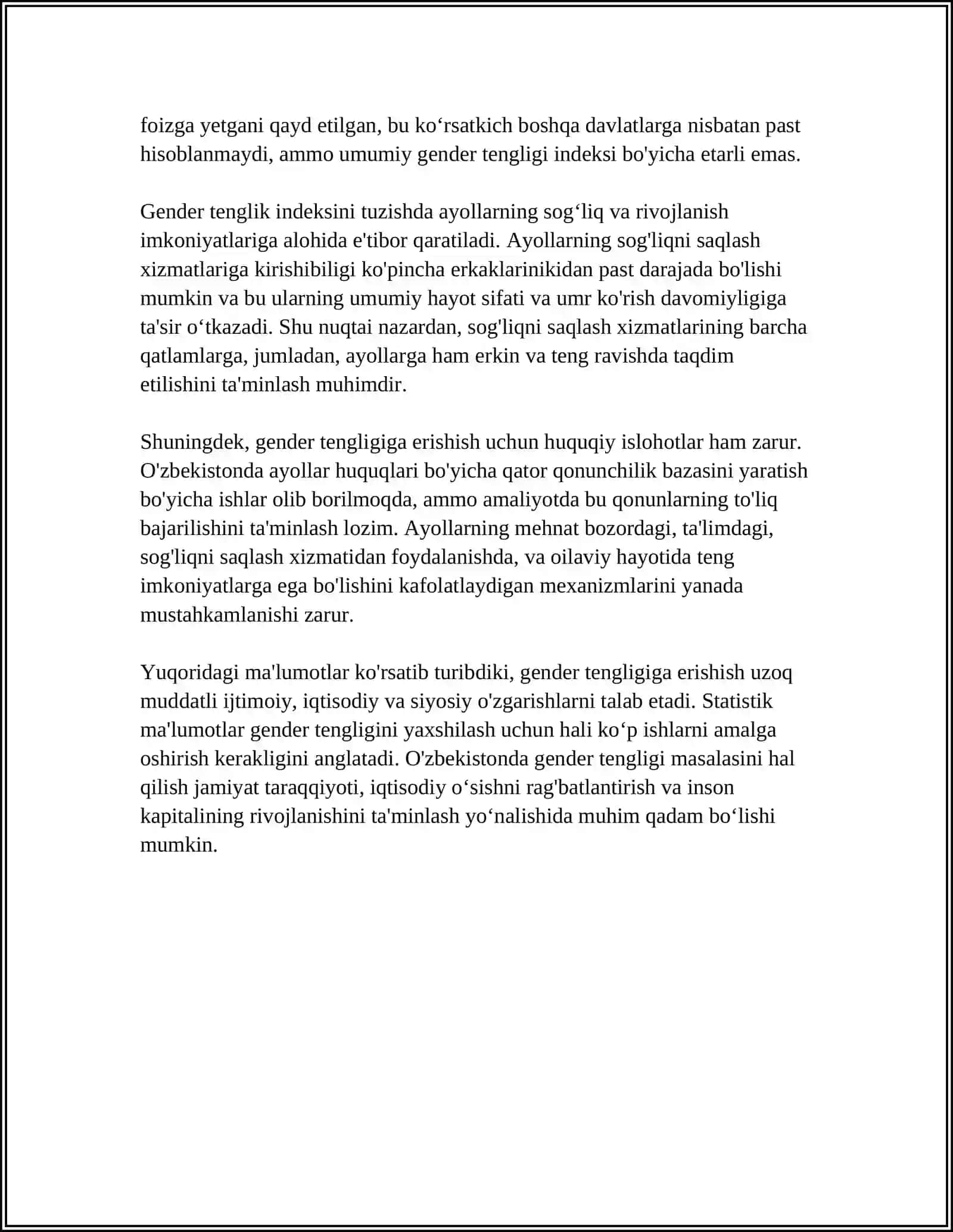 MUSTAQIL ISH Mavzu: GENDIR SATSIOLOGIYASI 4
