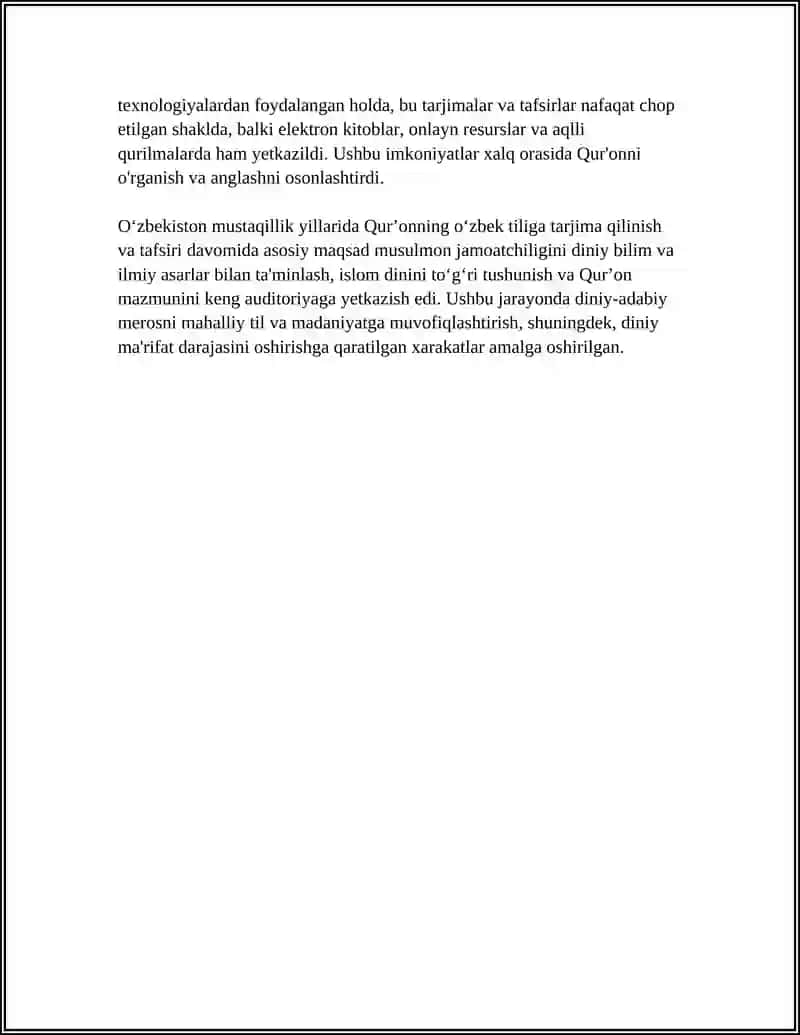 MUSTAQILLIK YILLARIDA QUR'ONNING OʻZBEK TILIGA TARJIMA QILINISHI VA TAFSIRLARI 4