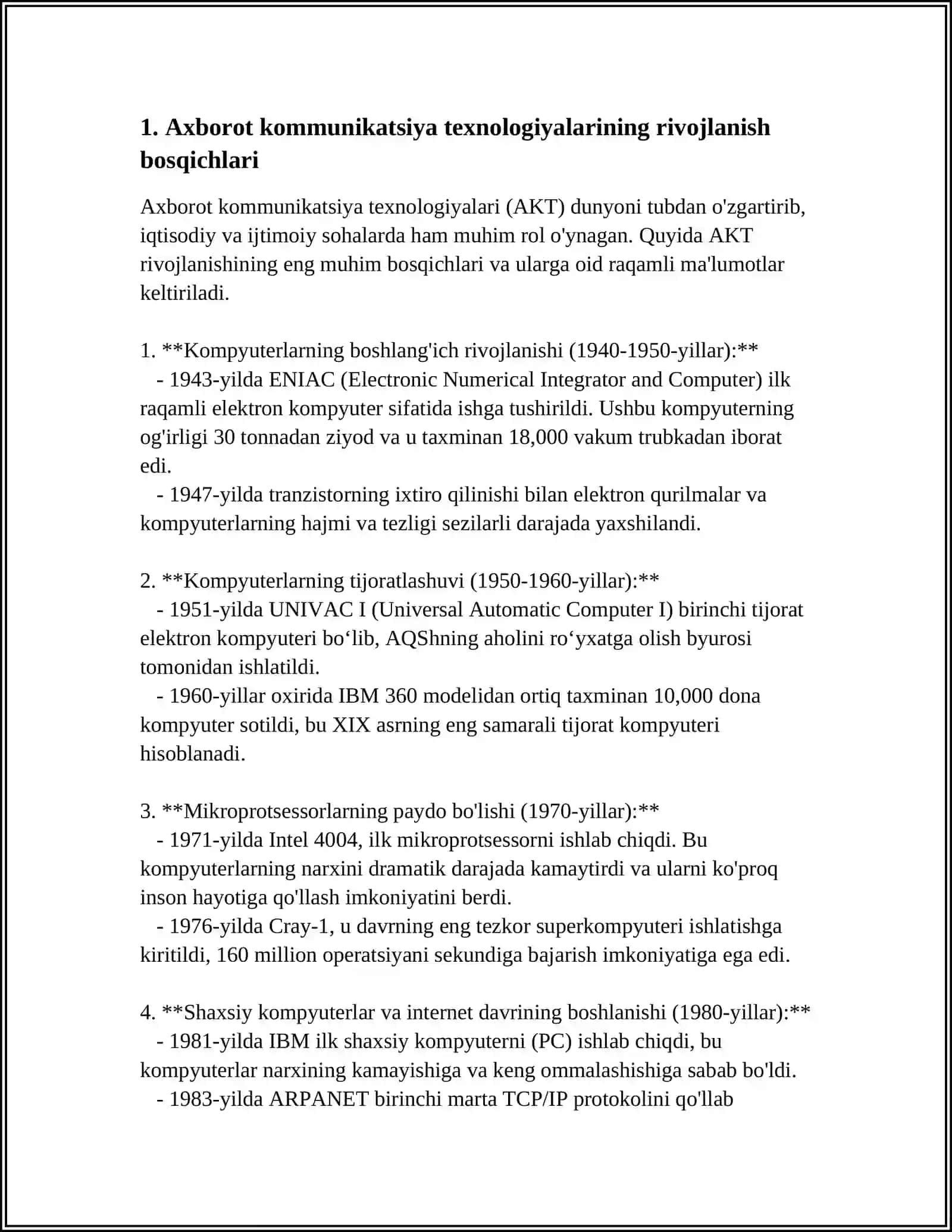 AXBAROT KOMMUNIKATSIYA TEXNOLOGIYALARI O'ZBEKISTONDA AXBORATLASHGAN JAMIYATNING RIVOJLANISH BOSQICHLARI 4