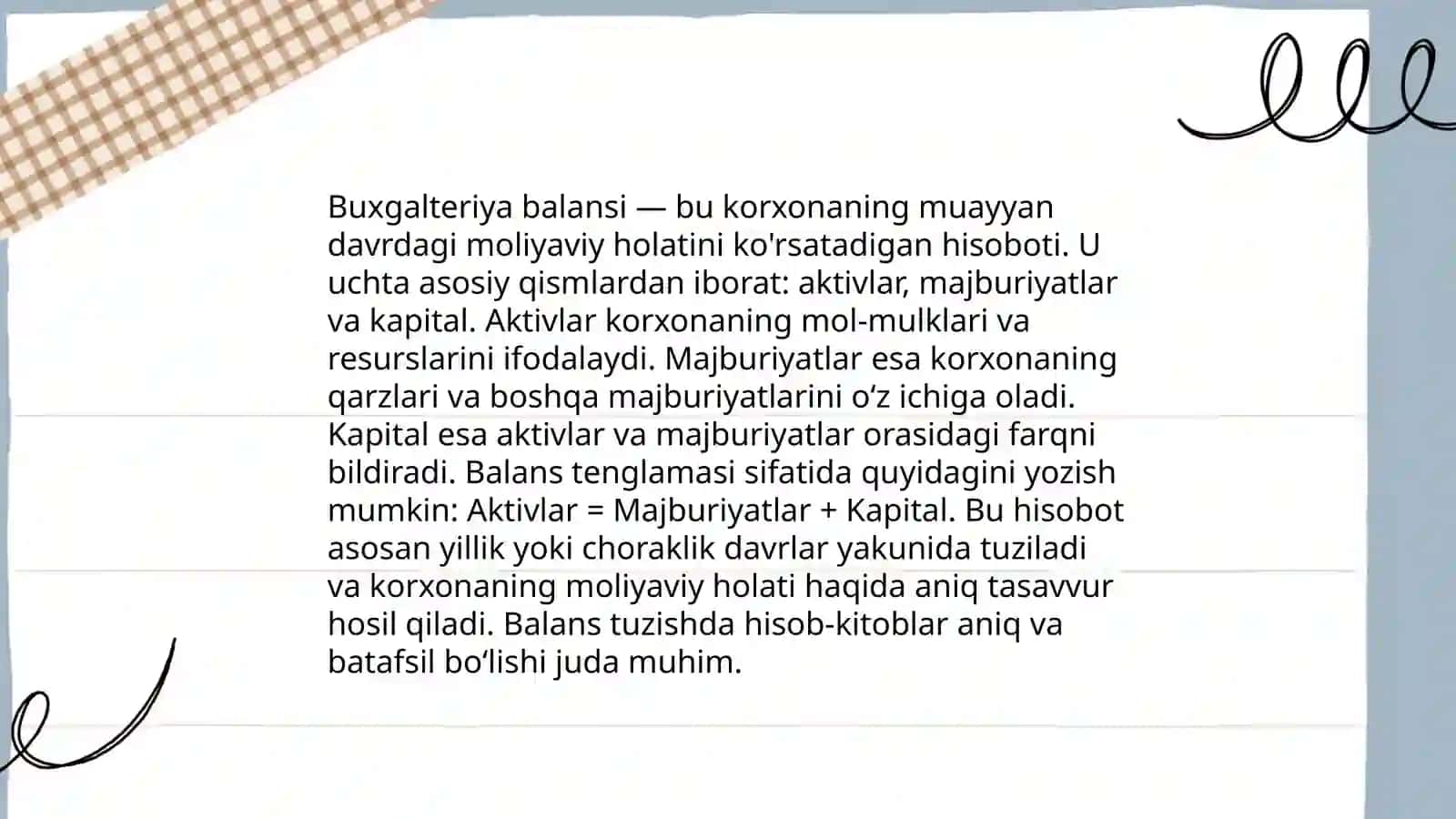 Buxgalteriyada xisob tushunchasi. Moliyaviy hisobotlarning tarkibi 4