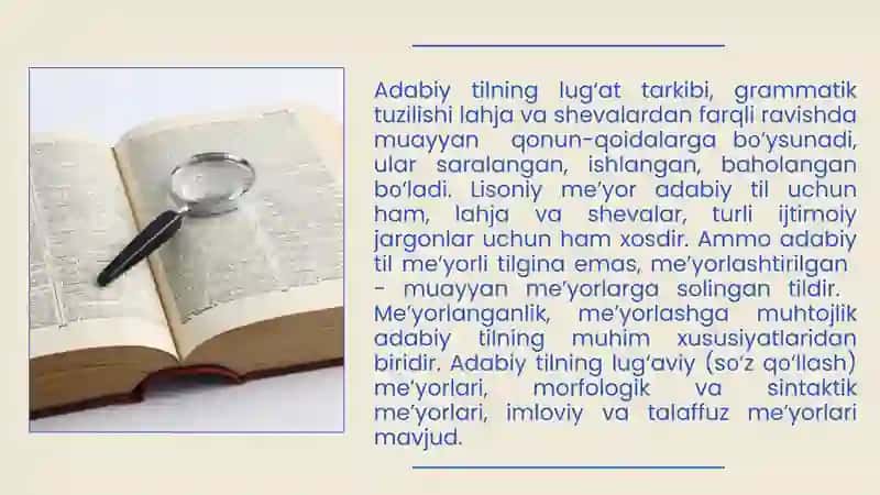 O‘zbek adabiy tilini tushunchasi va me’yori 4