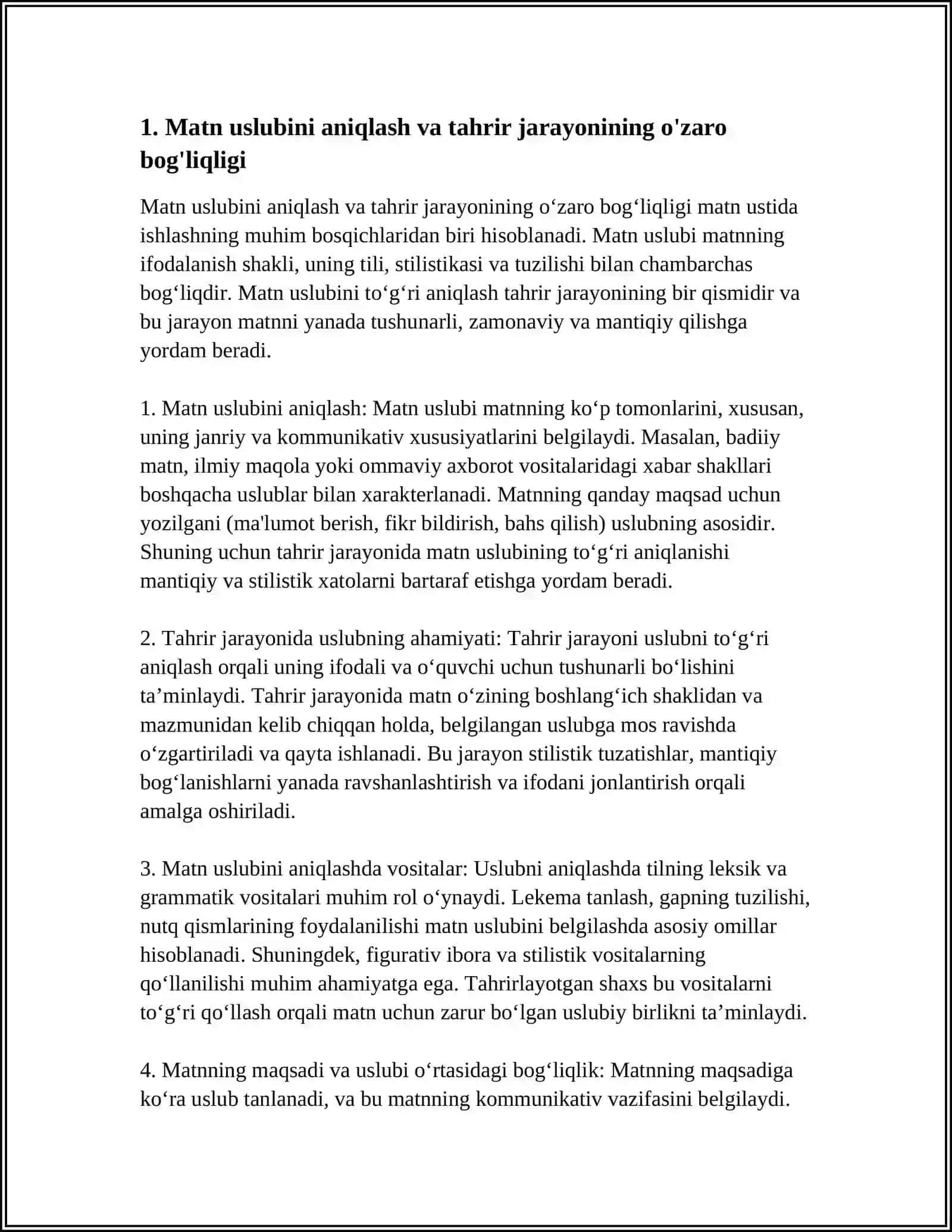 MATN USLUBINI ANIQLASHNING TAHRIRGA ALOQADORLIGI 4