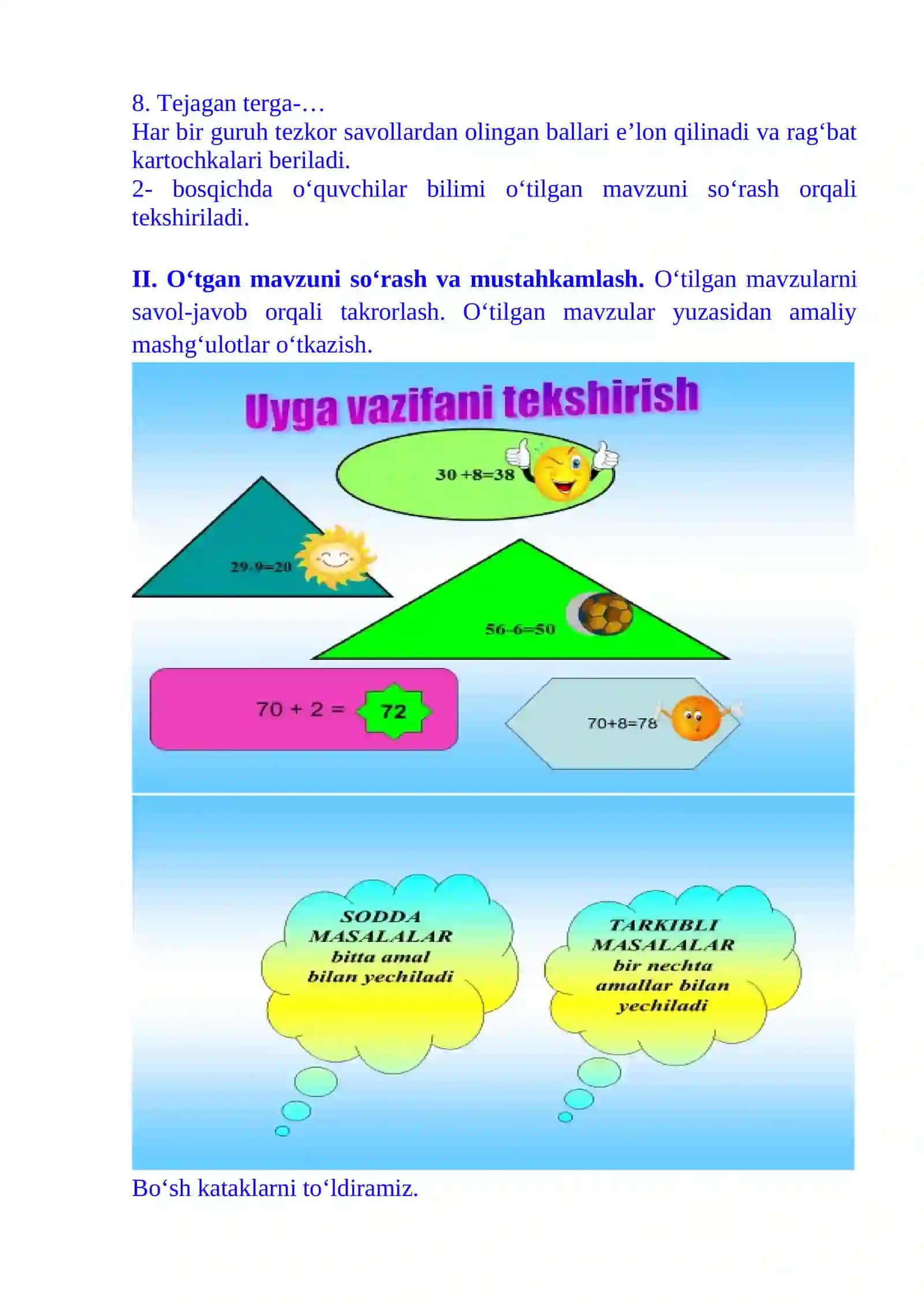 1-sinf matematika fanidan kattaliklar, uzunlik, massa, hajm mavzusi 3-chorak dars ishlanmasi 4