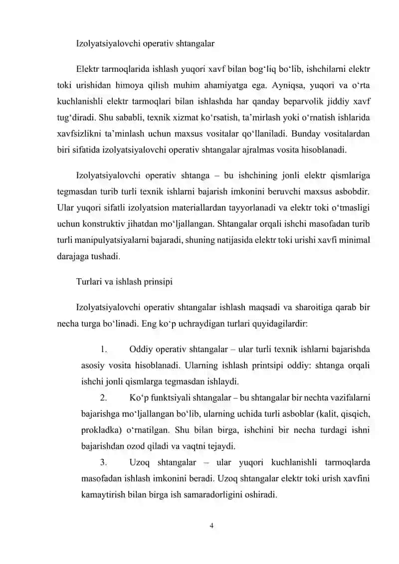 Izolyatsiyalovchioperativ shtangalarva yerga ulanish shtangalari 4