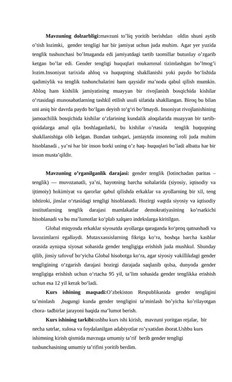 GENDER TENGLIGI TUSHUNCHASI. O’ZBEKISTONDA GENDER TENGLIGINI TA’MINLASH 4