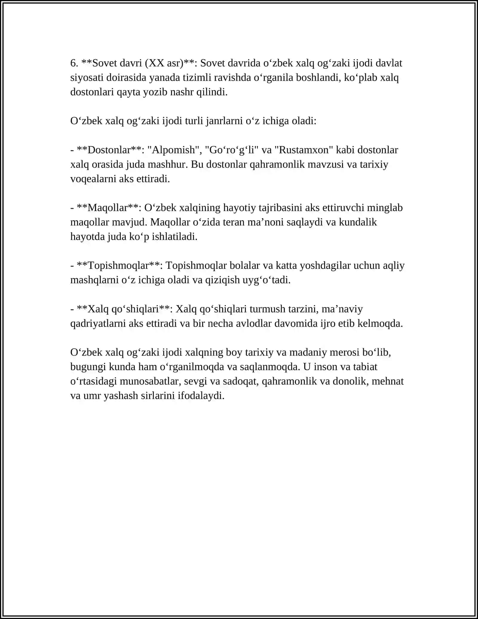 Oʻzbek Xalq Ogʻzaki Ijodining Oʻziga Xosligi 4