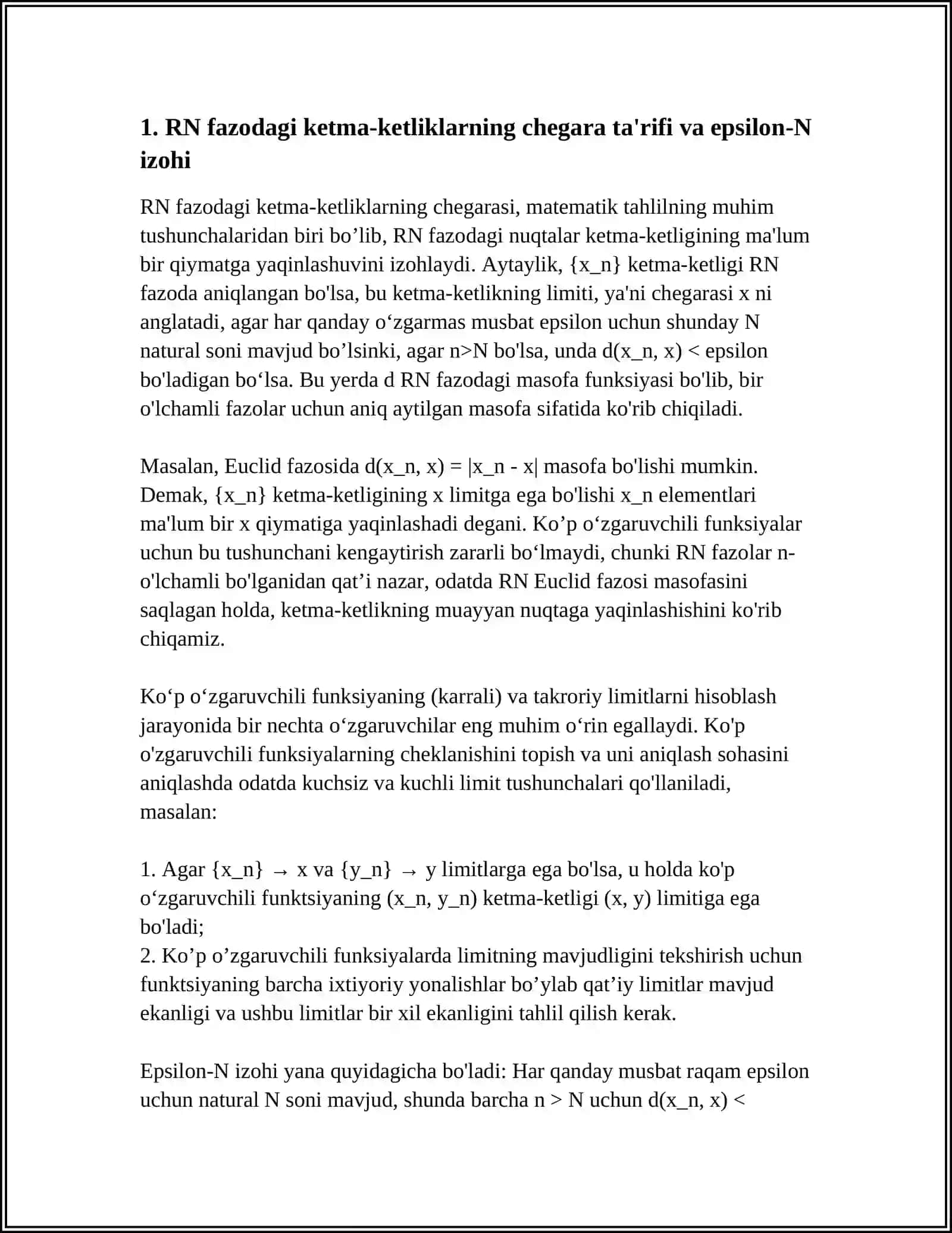 RN FAZODAGI KETMA- KETLIKLARNING LIMITINI HISOBLASH 4