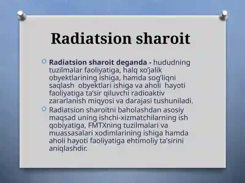 Favqulotda vaziyatlarni baholash. Radiatsion holat. Radioaktiv zararlanish manbalari .Zonalar tasnifi 4