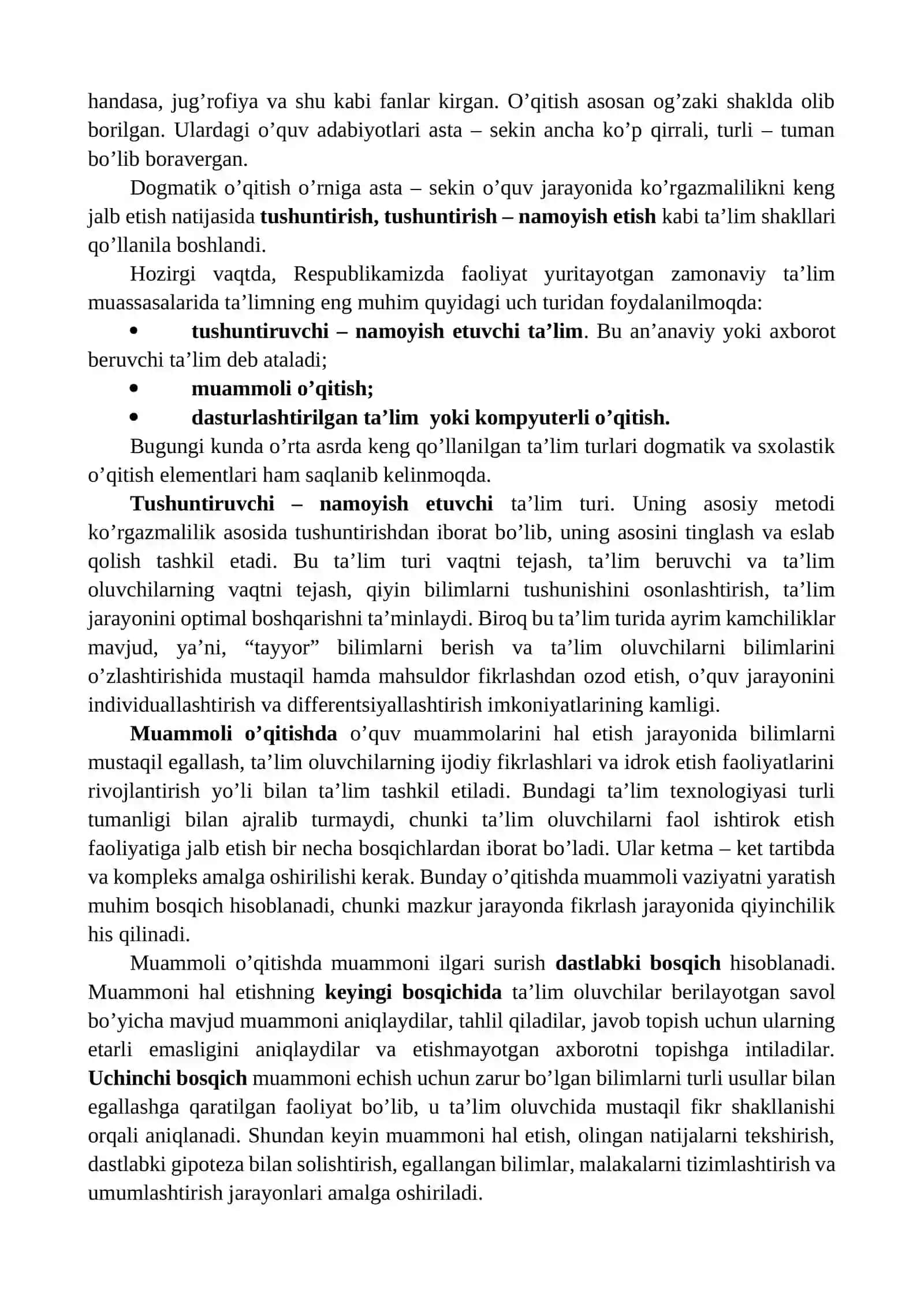 O’qitishda ta’limni tashkil etish turlari, shakllari va vositalari 4