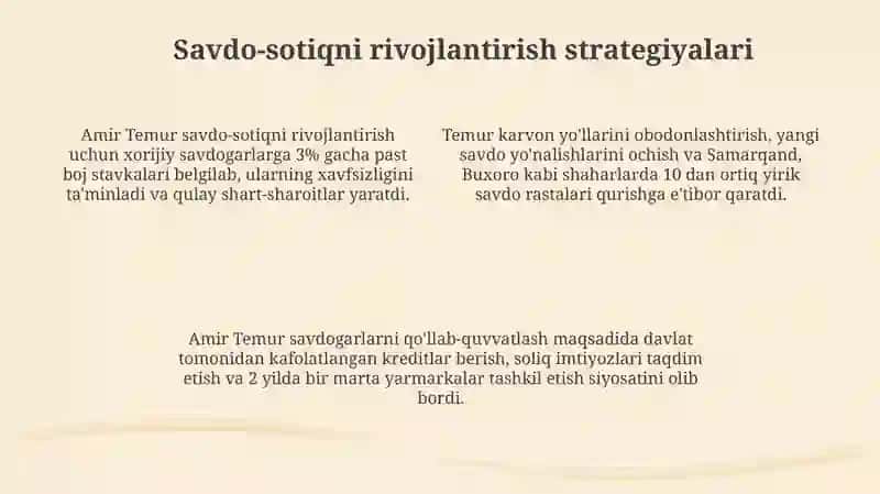 Amir Temurning iqtisodiy qarashlari 4