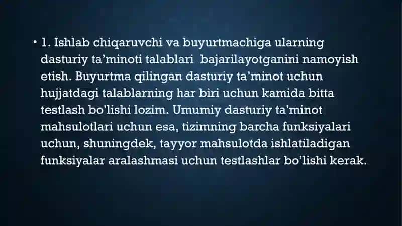 Dasturiy ta'minotni testlash va tekshirish 4