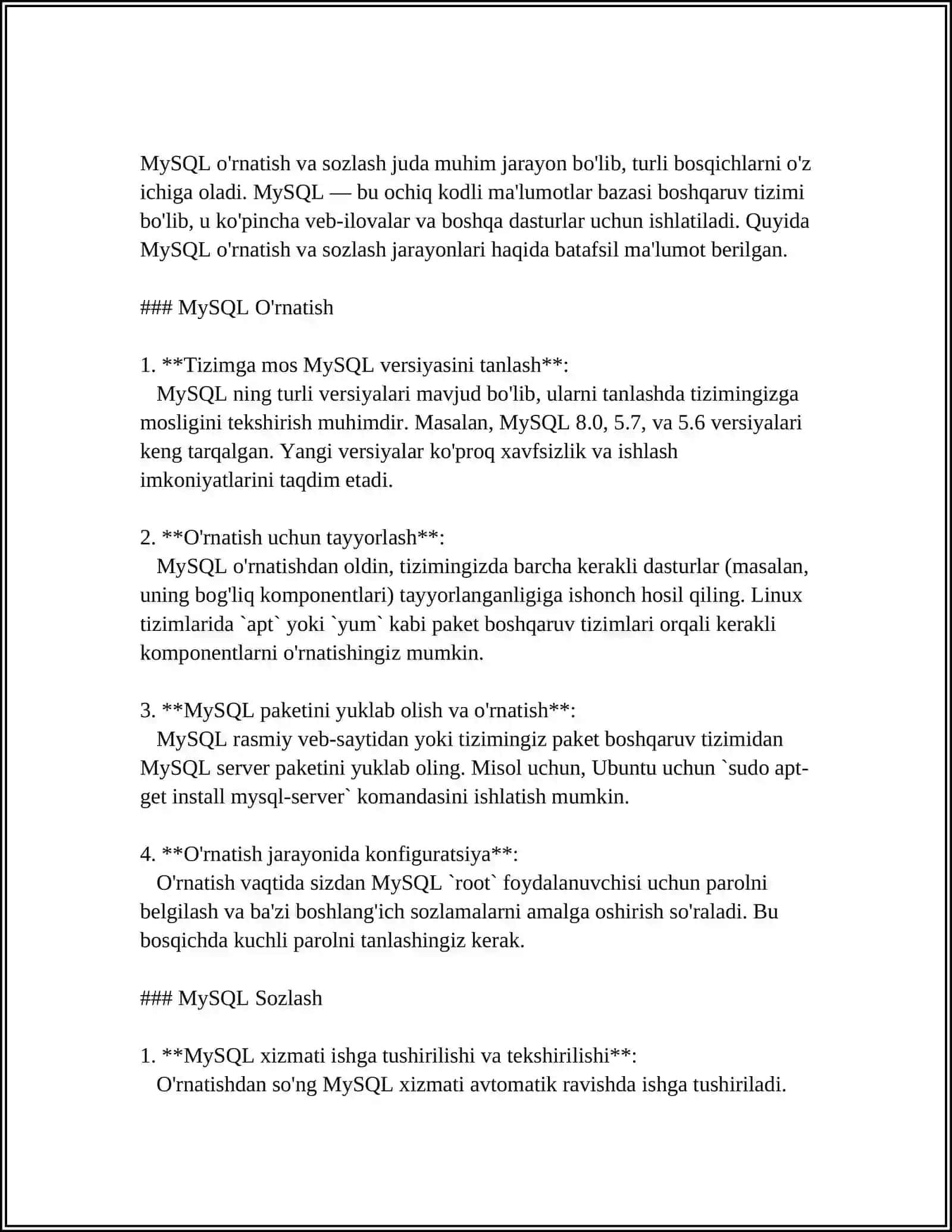 MYSQL TIZIMI VA SQL TIZIMIDA SOʻROVLAR YARATISH 4